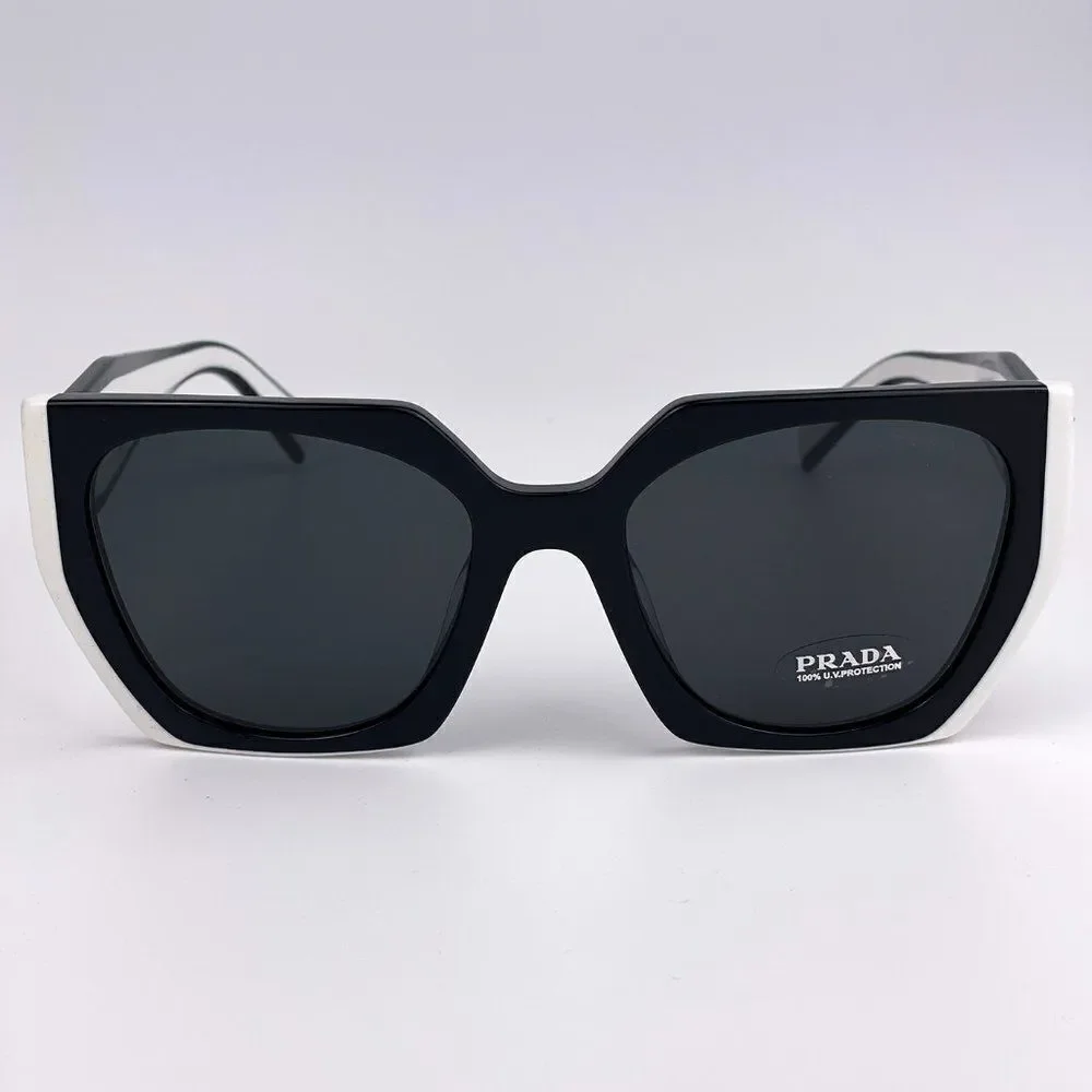 NEW Prada  PR15WS 09Q5S0 Black White Dark Gray Square Women Sunglasses
